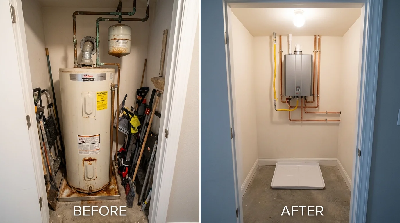 Tank water heater versus wall-mounted tankless unit comparison for Clifton Forge, VA homeowners