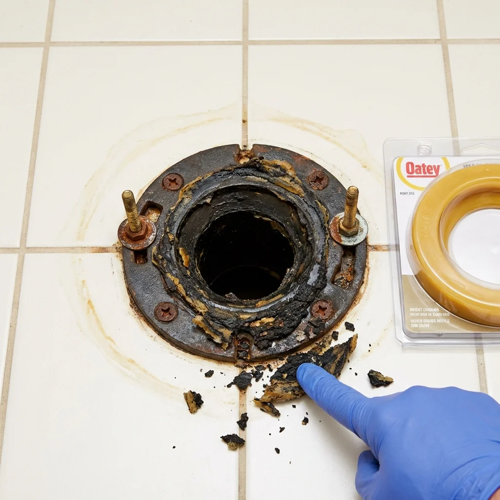 Failed wax ring showing water seepage at the base of a toilet in a Clifton Forge, VA home